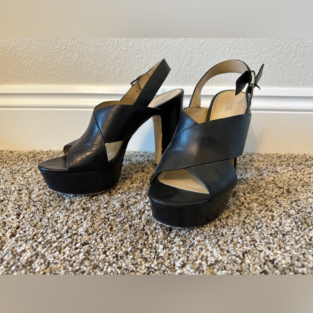 Black Platform Cross Strap Michael Kors Chunky Heel